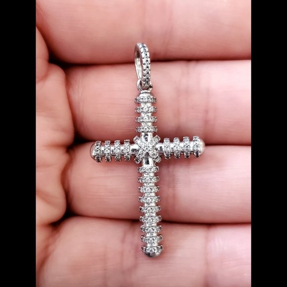 Other - Men Women 925 Sterling Silver Micro Pave Cubic Zirconia Cross Pendant